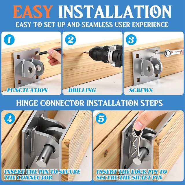 Alt view image 4 of 7 - 2-Pack Floating Dock Hinge Connector Kit, 3/4" Hole with T-Style Backer Plate, Steel