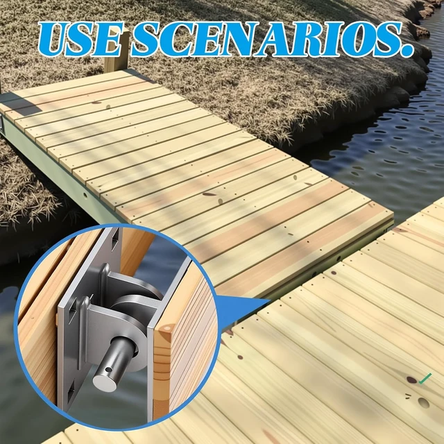Alt view image 7 of 7 - 2-Pack Floating Dock Hinge Connector Kit, 3/4" Hole with T-Style Backer Plate, Steel