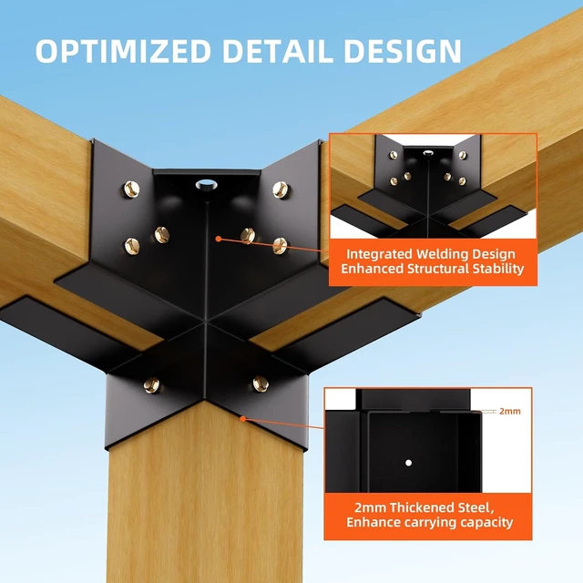 Alt view image 3 of 7 - 4-Pack 3-Way 4x4 Pergola Corner Bracket Kit