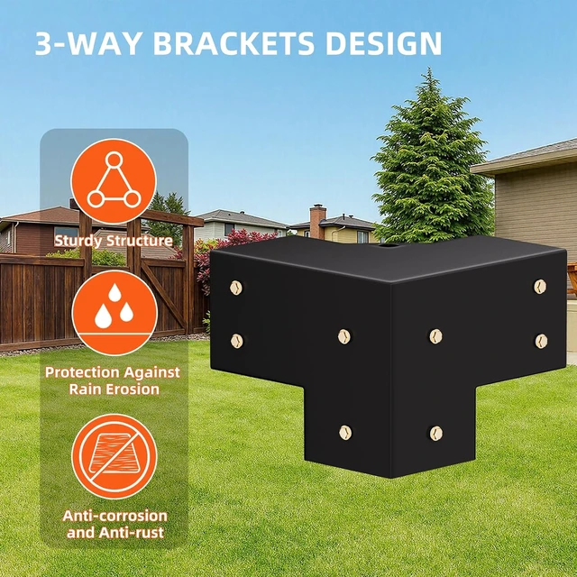 Alt view image 4 of 7 - 4-Pack 3-Way 4x4 Pergola Corner Bracket Kit