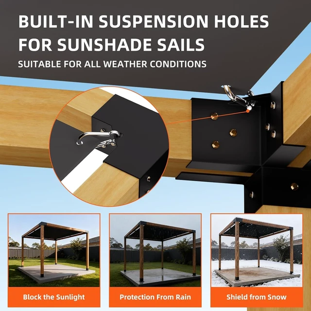 Alt view image 5 of 7 - 4-Pack 3-Way 4x4 Pergola Corner Bracket Kit