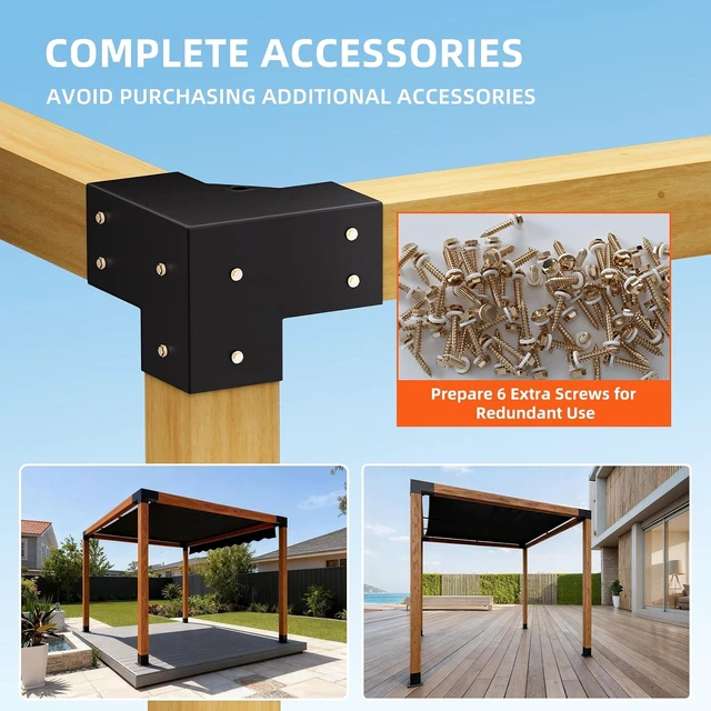 Alt view image 6 of 7 - 4-Pack 3-Way 4x4 Pergola Corner Bracket Kit