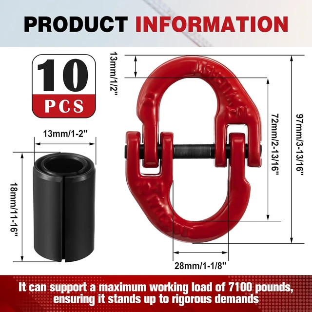 Alt view image 2 of 6 - 10-Pack 3/8" Alloy Steel Hammerlock Coupling Link, Red