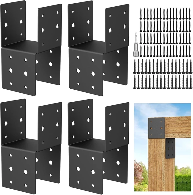 Main image of 4-Pack 4x4 Heavy Duty Steel Post Brackets for Wood Posts
