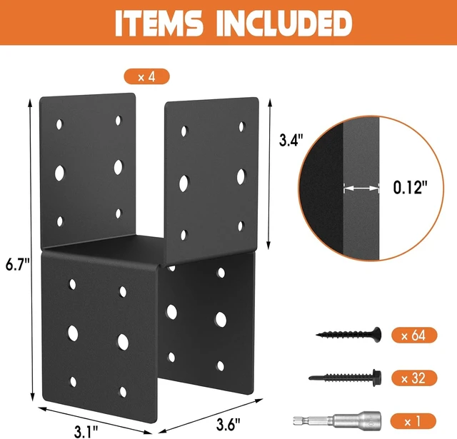 Alt view image 2 of 7 - 4-Pack 4x4 Heavy Duty Steel Post Brackets for Wood Posts