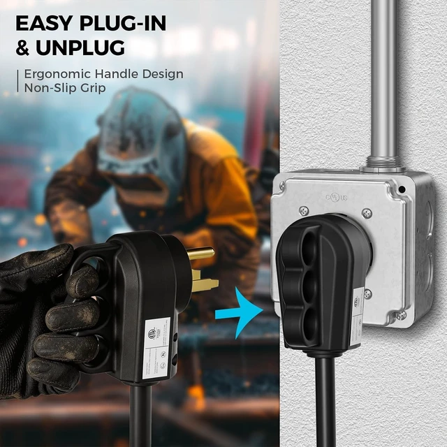 Alt view image 3 of 7 - NEMA 6-50 Welder Plug & Receptacle Set, 50A 250V 3-Prong, Heavy Duty, Black