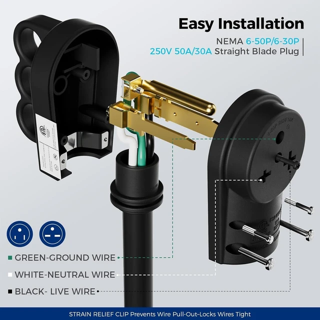 Alt view image 6 of 7 - NEMA 6-50 Welder Plug & Receptacle Set, 50A 250V 3-Prong, Heavy Duty, Black