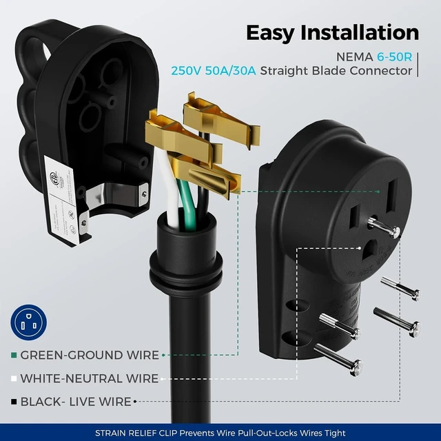Alt view image 7 of 7 - NEMA 6-50 Welder Plug & Receptacle Set, 50A 250V 3-Prong, Heavy Duty, Black