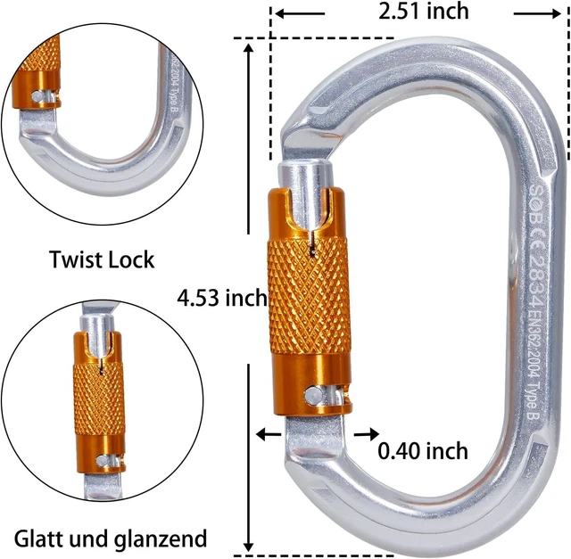 Alt view image 2 of 6 - Heavy Duty Auto-Locking Carabiner Clips, Asymmetrical for Rappelling, Rescue & Outdoor