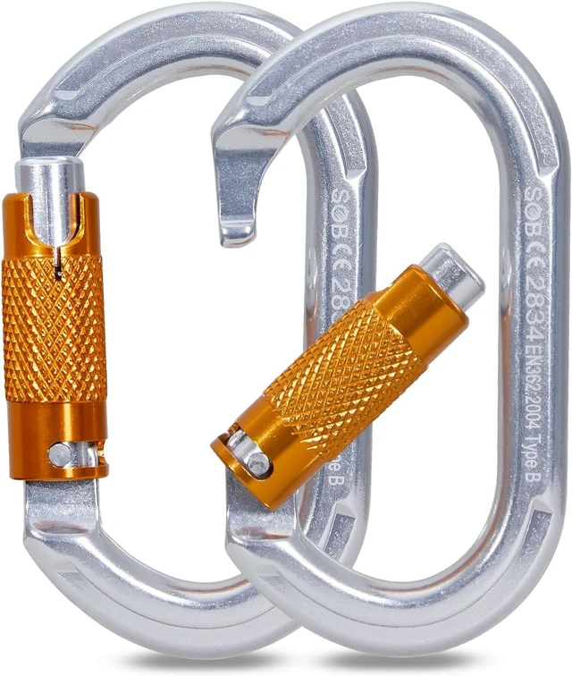 Alt view image 6 of 6 - Heavy Duty Auto-Locking Carabiner Clips, Asymmetrical for Rappelling, Rescue & Outdoor