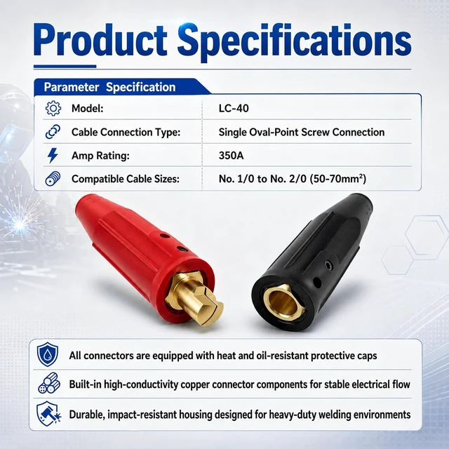 Alt view image 3 of 6 - 2-Pack LC-40 Welding Lead Quick Connectors, Red & Black