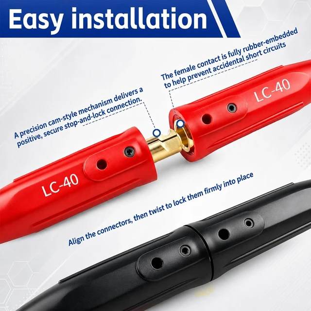 Alt view image 4 of 6 - 2-Pack LC-40 Welding Lead Quick Connectors, Red & Black