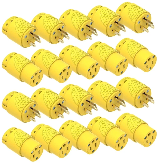 Main image of 10-Pack Extension Cord Ends, 5-15P/R Male & Female, Yellow