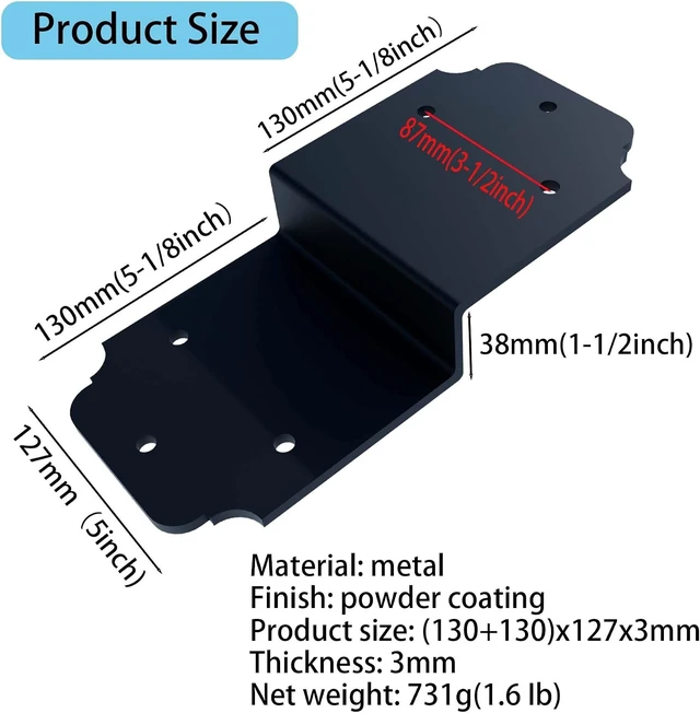 Alt view image 2 of 7 - 4-Pack Heavy Duty 6" Steel Angle Pergola Bracket, Post to Beam Connector, Black