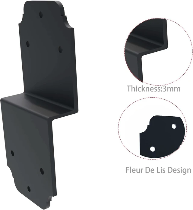Alt view image 4 of 7 - 4-Pack Heavy Duty 6" Steel Angle Pergola Bracket, Post to Beam Connector, Black