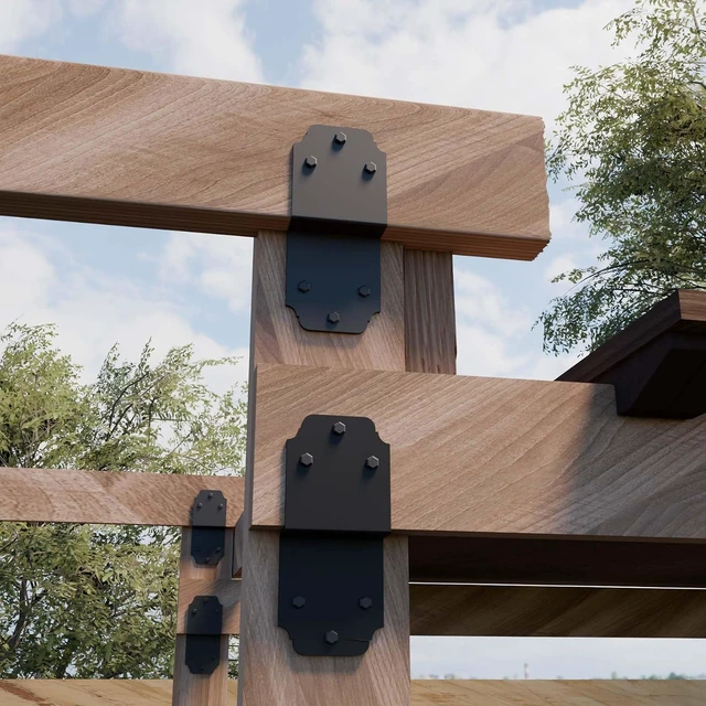 Alt view image 5 of 7 - 4-Pack Heavy Duty 6" Steel Angle Pergola Bracket, Post to Beam Connector, Black