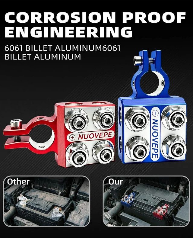 Alt view image 6 of 7 - 8-Way Car Battery Terminal Connector, M8 Studs, 8 AWG-4/0 XL
