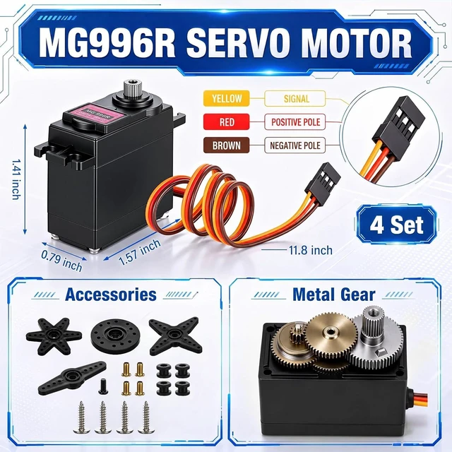 Alt view image 2 of 7 - MG996R Servo Kit, 4x Metal Gear Servos with 2 PCA9685 Drivers & 120 Jumper Wires for RC Robot