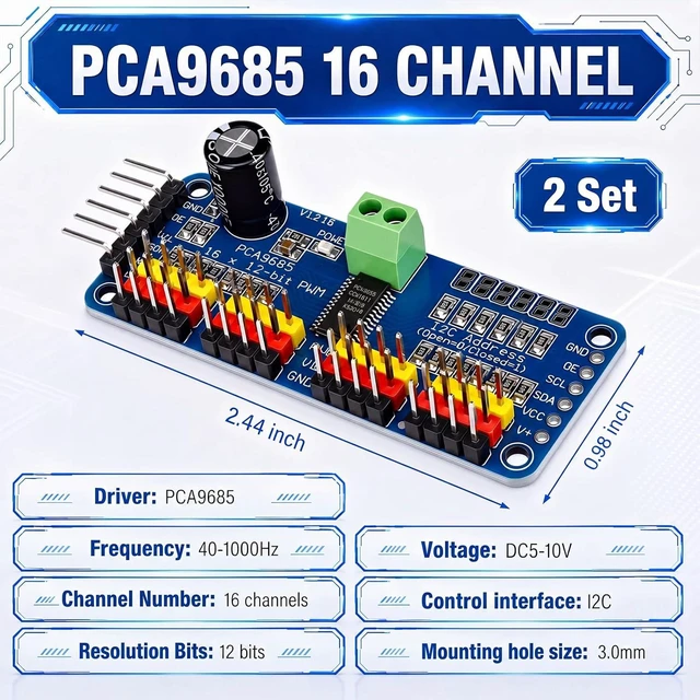 Alt view image 3 of 7 - MG996R Servo Kit, 4x Metal Gear Servos with 2 PCA9685 Drivers & 120 Jumper Wires for RC Robot