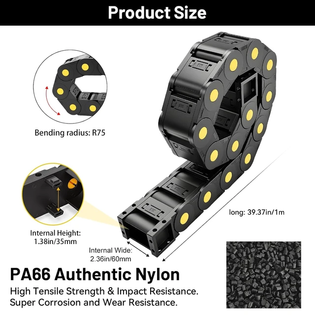 Alt view image 2 of 7 - 35x60mm Fully Closed Plastic Drag Chain, 39.37" Detachable for CNC Machines