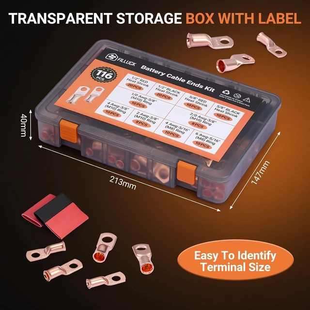 Alt view image 7 of 7 - 116-Piece Battery Cable End Kit, Copper Lugs 1/0, 4 & 2 AWG