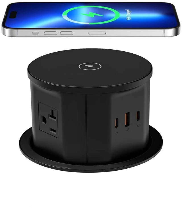 Main image of 4.7" 20amp Pop Up Countertop Outlet Wireless Charger 65W USB Black
Pop Up Outlet with 3 Outlets 3 USB Ports Home Office Kitchen