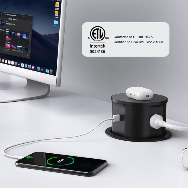 Alt view image 2 of 7 - 4.7" 20amp Pop Up Countertop Outlet Wireless Charger 65W USB Black
Pop Up Outlet with 3 Outlets 3 USB Ports Home Office Kitchen