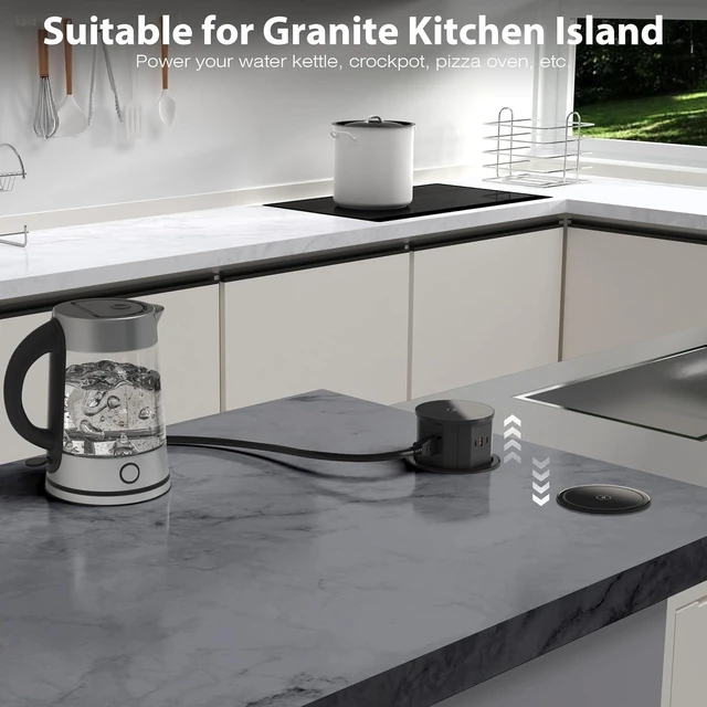 Alt view image 5 of 7 - 4.7" 20amp Pop Up Countertop Outlet Wireless Charger 65W USB Black
Pop Up Outlet with 3 Outlets 3 USB Ports Home Office Kitchen