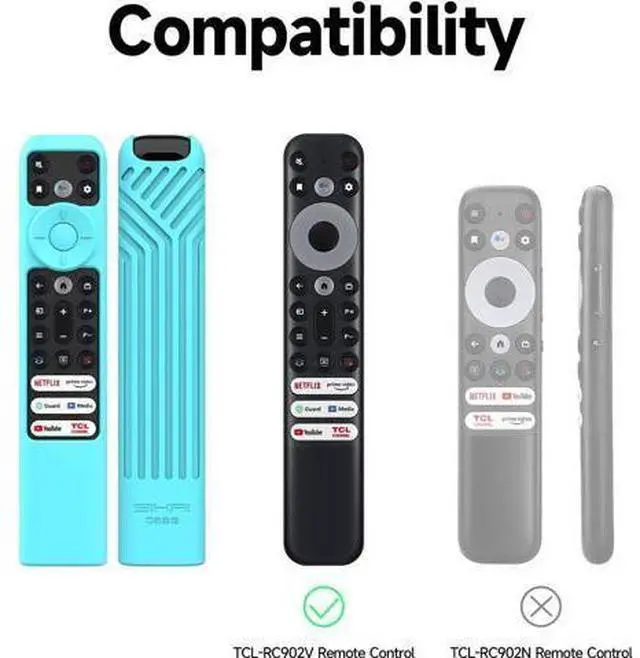 Alt view image 3 of 6 - Silicone Cover for TCL RC902V FMR1,RC813 FMB1 FMB3,RC923 Voice Remote Shockproof Case for 55R646 55S546 65R646 65S546 75R646 Series TV Remote, Anti Lost with Lanyard Glow Blue