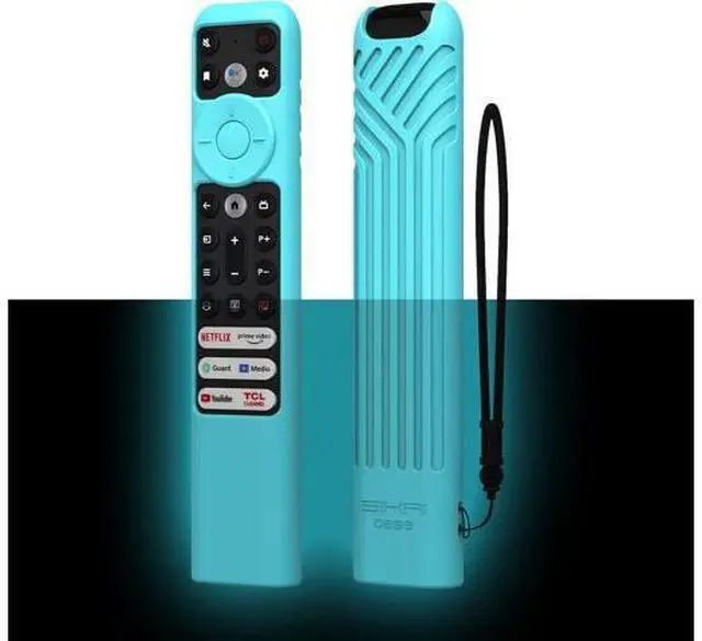Main image of Silicone Cover for TCL RC902V FMR1,RC813 FMB1 FMB3,RC923 Voice Remote Shockproof Case for 55R646 55S546 65R646 65S546 75R646 Series TV Remote, Anti Lost with Lanyard Glow Blue