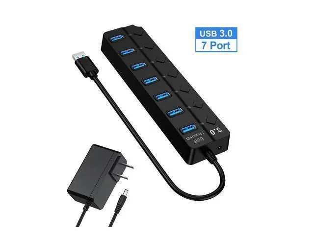 Main image of XJYLCPC USB hub 3.0,7-Port USB Hub,VEMONT USB Splitter with Individual On/Off Switches and Lights, USB3.0 Extension for Laptop and PC Computer