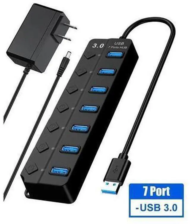 Main image of USB Hub 3.0 Splitter,7 Port USB Data Hub with Individual On/Off Switches and Lights for Laptop, PC, Computer, Mobile HDD, Flash Drive and More
