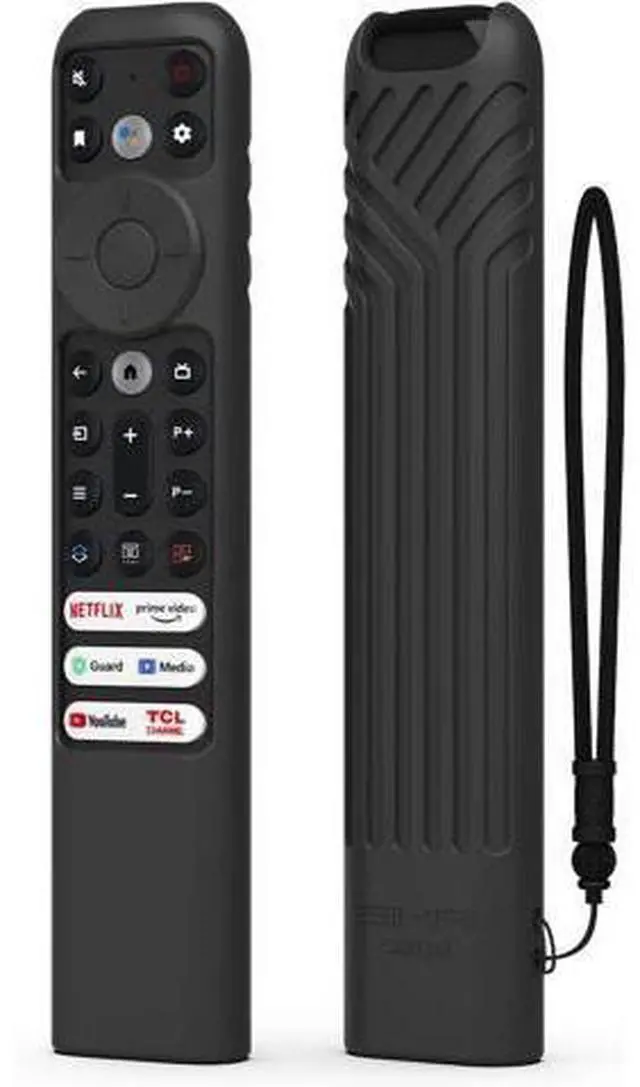 Main image of Silicone Cover for TCL RC902V FMR1,RC813 FMB1 FMB3,RC923 Voice Remote Shockproof Case for 55R646 55S546 65R646 65S546 75R646 Series TV Remote, Anti Lost with Lanyard Black