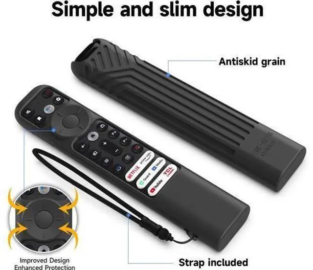 Alt view image 5 of 7 - Silicone Cover for TCL RC902V FMR1,RC813 FMB1 FMB3,RC923 Voice Remote Shockproof Case for 55R646 55S546 65R646 65S546 75R646 Series TV Remote, Anti Lost with Lanyard Black