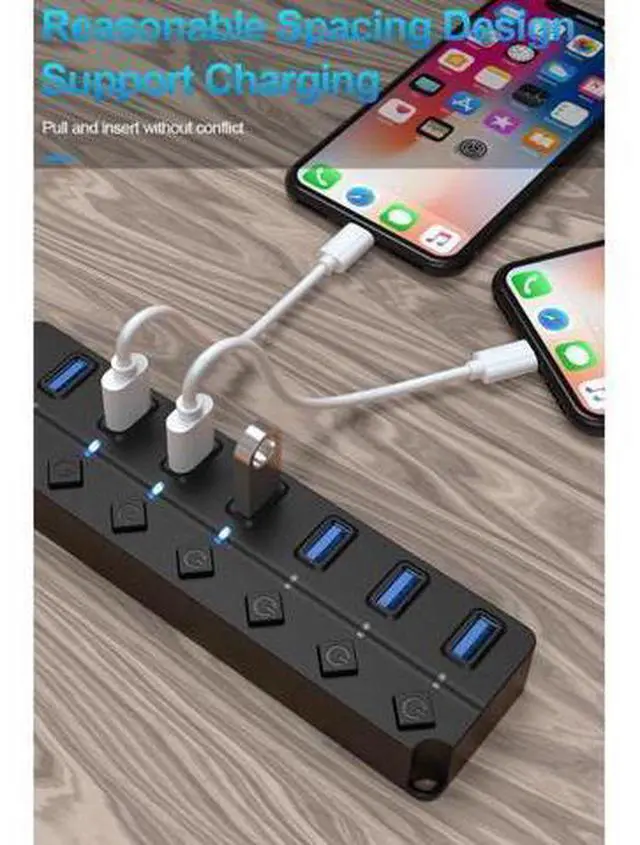 Alt view image 5 of 7 - XJYLCPC USB Hub 3.0 Splitter, 7-Port USB Hubs, Multiple Ports Expansion, Individual On/Off Switch LED Indicator, Slim Portable Data Expander for Laptop, Keyboard, Mouse, Adapter