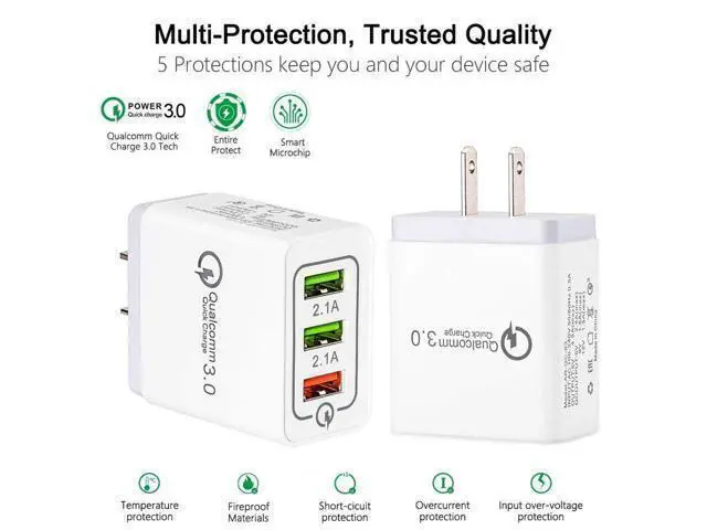 Alt view image 4 of 7 - Quick Charge 3.0 Lightning Cable Fast Wall Charger 3 Ports Tablet iPad Phone Charger Adapter Qualcomm Travel Plug For iPhone X/8/8+/7P Samsung S9/S8/S7/Edge/Note Wireless Charger