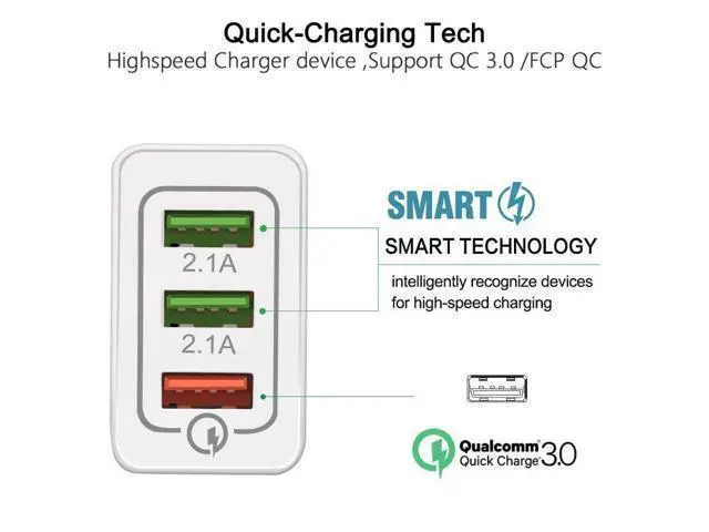 Alt view image 3 of 7 - Quick Charge 3.0 Lightning Cable Fast Wall Charger 3 Ports Tablet iPad Phone Charger Adapter Qualcomm Travel Plug For iPhone X/8/8+/7P Samsung S9/S8/S7/Edge/Note Wireless Charger