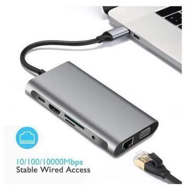 Alt view image 6 of 7 - XJYLCPC USB C Hub, Type C Adapter 10-in-1 Dongle with Ethernet, 4K@30Hz HDMI, VGA, 3 USB3.0, SD/TF Card Reader, Mic/Audio, USB-C PD 3.0, Compatible for MacBook Air Pro and Other Type C Laptops