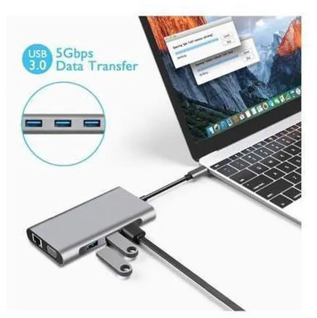 Alt view image 5 of 7 - XJYLCPC USB C Hub, Type C Adapter 10-in-1 Dongle with Ethernet, 4K@30Hz HDMI, VGA, 3 USB3.0, SD/TF Card Reader, Mic/Audio, USB-C PD 3.0, Compatible for MacBook Air Pro and Other Type C Laptops