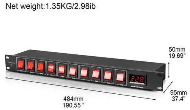 Alt view image 2 of 6 - U8 Power Sequencer Conditioner 10 Outlet - 15A 1800W AC Power Rack Mount Switch Conditioner, Pro Audio Digital Power Supply Surge Protector for Home Electrical Appliance,Surge Protector