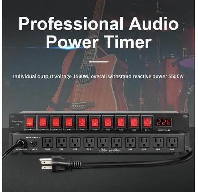 Alt view image 4 of 6 - U8 Power Sequencer Conditioner 10 Outlet - 15A 1800W AC Power Rack Mount Switch Conditioner, Pro Audio Digital Power Supply Surge Protector for Home Electrical Appliance,Surge Protector