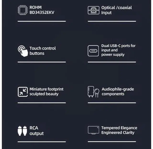 Alt view image 4 of 7 - D1 Hi-Res Audio Dac Rohm BD34352EKV chip Touch Control RCA ouput 768kHz/32bit DSD512 THD+N 0.00038%, Audio DAC Dual USB/Optical/Coaxial Input SNR126dB for Phone/pad/PC/TV/DVD Home Desktop DAC