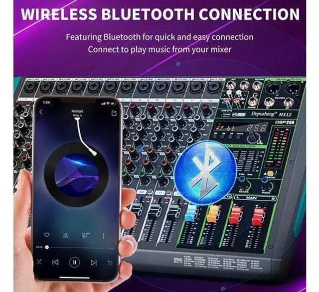 Alt view image 7 of 7 - MX12 12 Channel Sound Mixer Audio Mixing Console 48V 256DSP Professional USB PC Play Record Podcast Live Broadcast (US MX12)