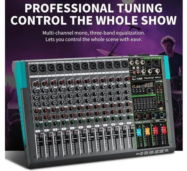 Alt view image 5 of 7 - MX12 12 Channel Sound Mixer Audio Mixing Console 48V 256DSP Professional USB PC Play Record Podcast Live Broadcast (US MX12)