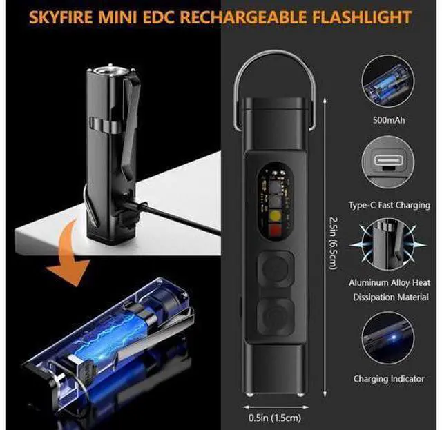 Alt view image 2 of 5 - 2Pack Rechargeable EDC Flashlight with Electric Lighter&Rechargeable Flashlights High Lumens with Ignition Lens,5000mAh Super Bright Flashlight