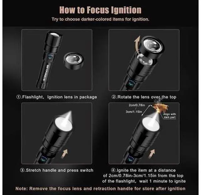 Alt view image 4 of 5 - 2Pack Rechargeable EDC Flashlight with Electric Lighter&Rechargeable Flashlights High Lumens with Ignition Lens,5000mAh Super Bright Flashlight
