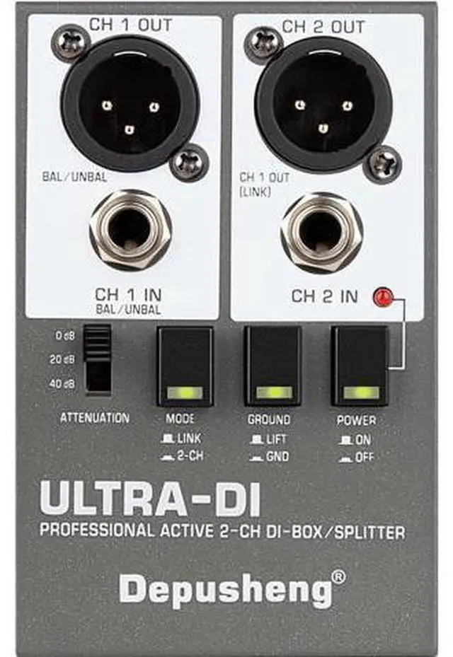 Main image of Ultra-DI Di2 Professional Active 2-Channel DI-Box/Splitter w/Input Attenuator to Connect Guitar & Bass,Connector to Balanced & Unbalanced,Support 48V power supply