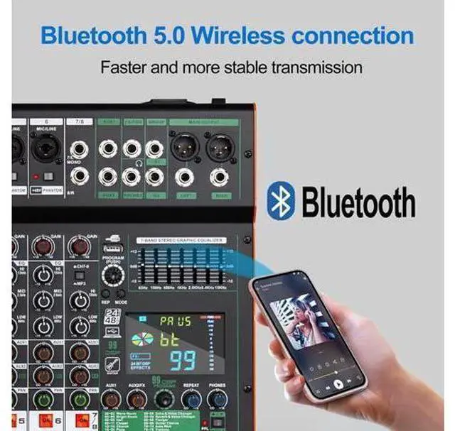 Alt view image 2 of 7 - TG8 professional dj audio mixer 8 channel input and dual group output with 99-bit dps reverb chip bluetooth usb recording and mp3 playback suitable for stage, bar, recording studio