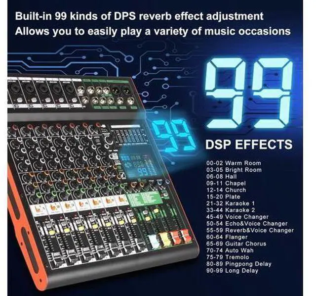 Alt view image 7 of 7 - TG8 professional dj audio mixer 8 channel input and dual group output with 99-bit dps reverb chip bluetooth usb recording and mp3 playback suitable for stage, bar, recording studio