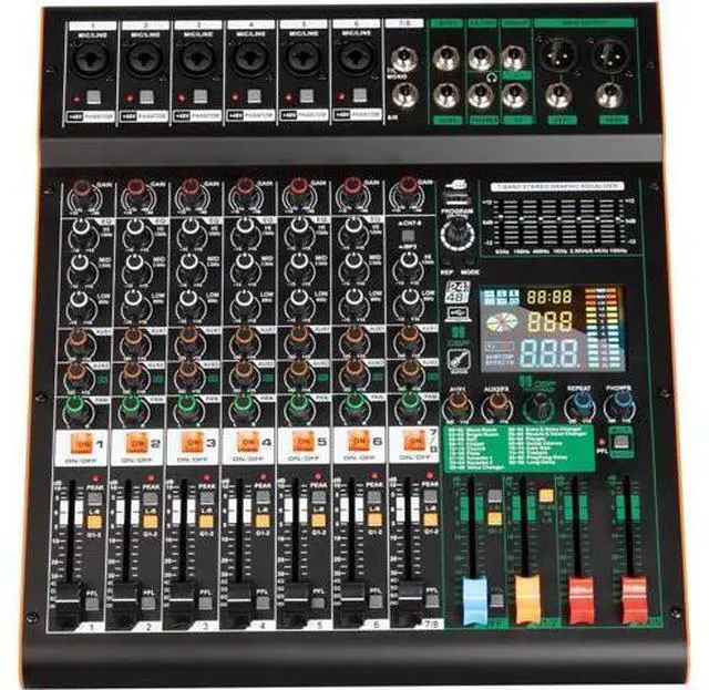 Main image of TG8 professional dj audio mixer 8 channel input and dual group output with 99-bit dps reverb chip bluetooth usb recording and mp3 playback suitable for stage, bar, recording studio